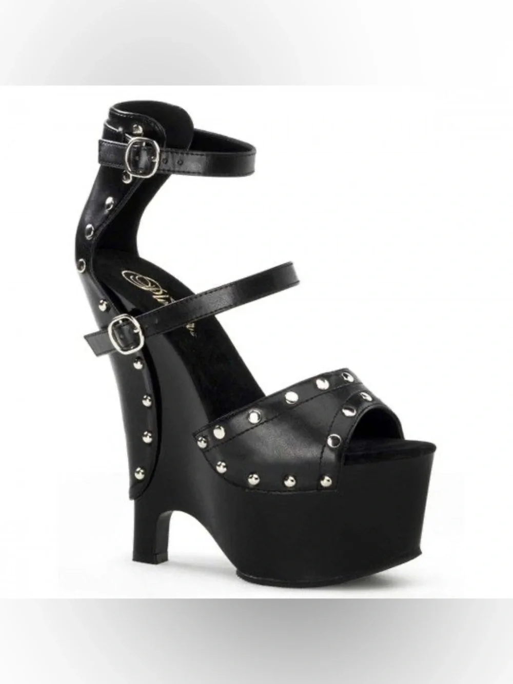 Pleaser Black Studded Platform Ankle-Strap Heels